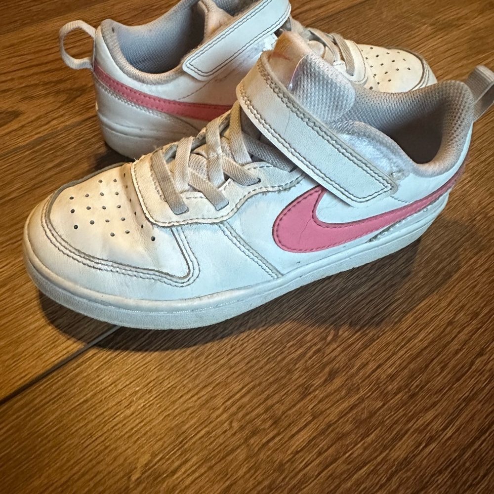 Nike Kids White and Pink Velcro Sneakers